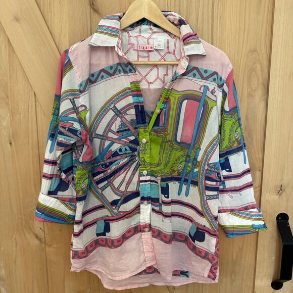 Tizzie 3/4 SLEEVE ROME Button-Up SHIRT
WHEEL Pink Cotton Size Large - Picture 1 of 8
